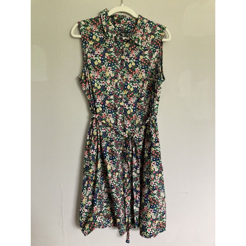 Tommy Hilfiger Sleeveless Floral Dress 14 Button Front Cotton
